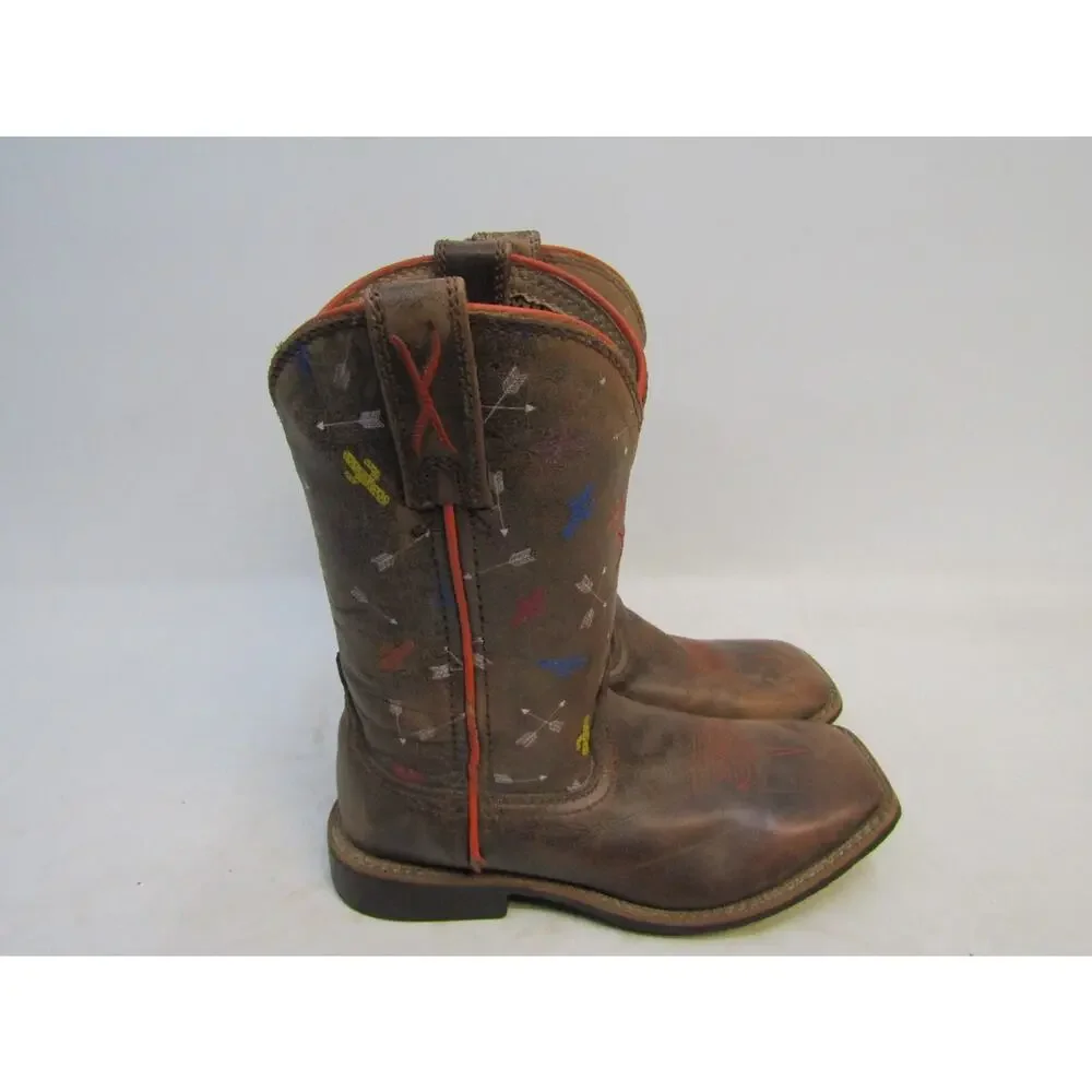 Twisted X Youth Size 12.5 M Brown Leather Cactus Arrows Cowboy Western Boots